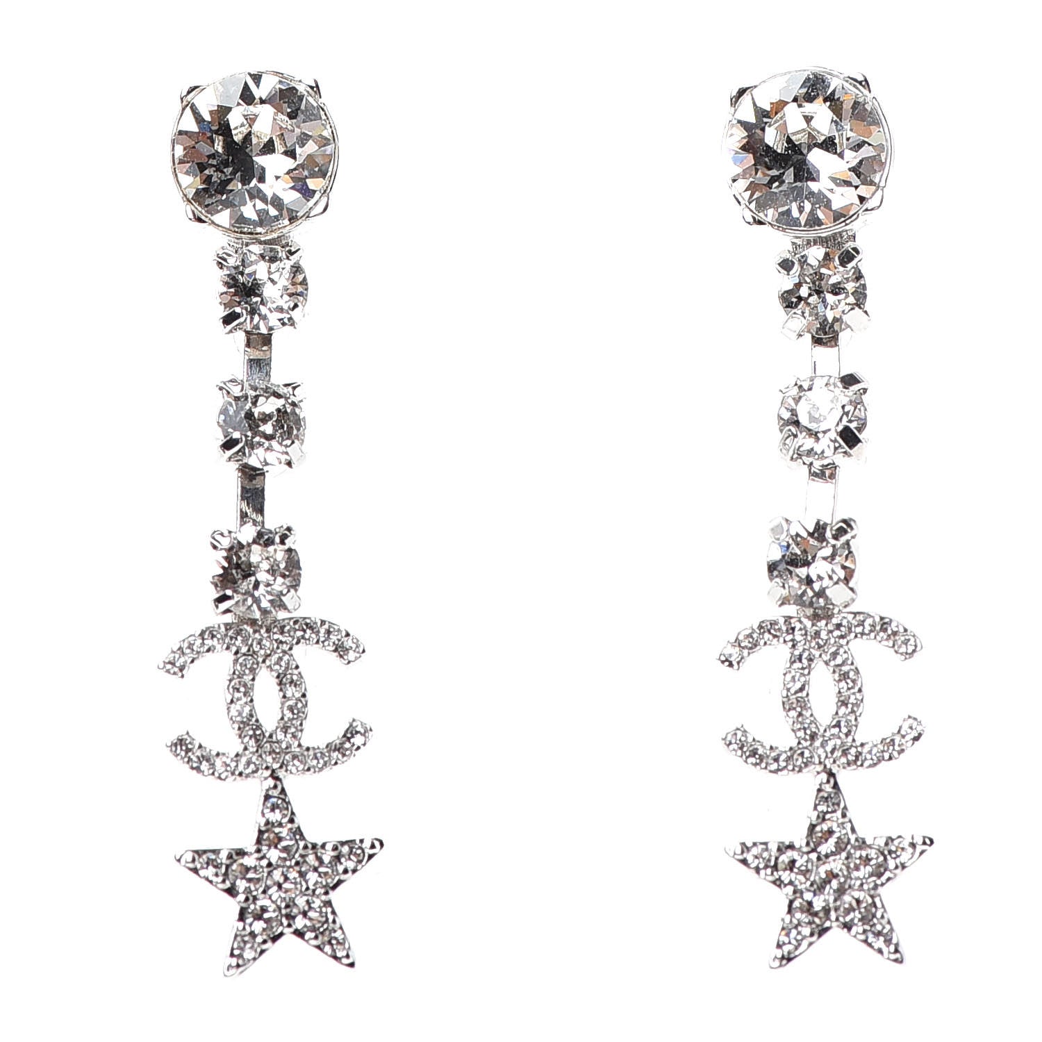 Chanel Crystal Starfall Drop CC Earrings Silver 1 of 4