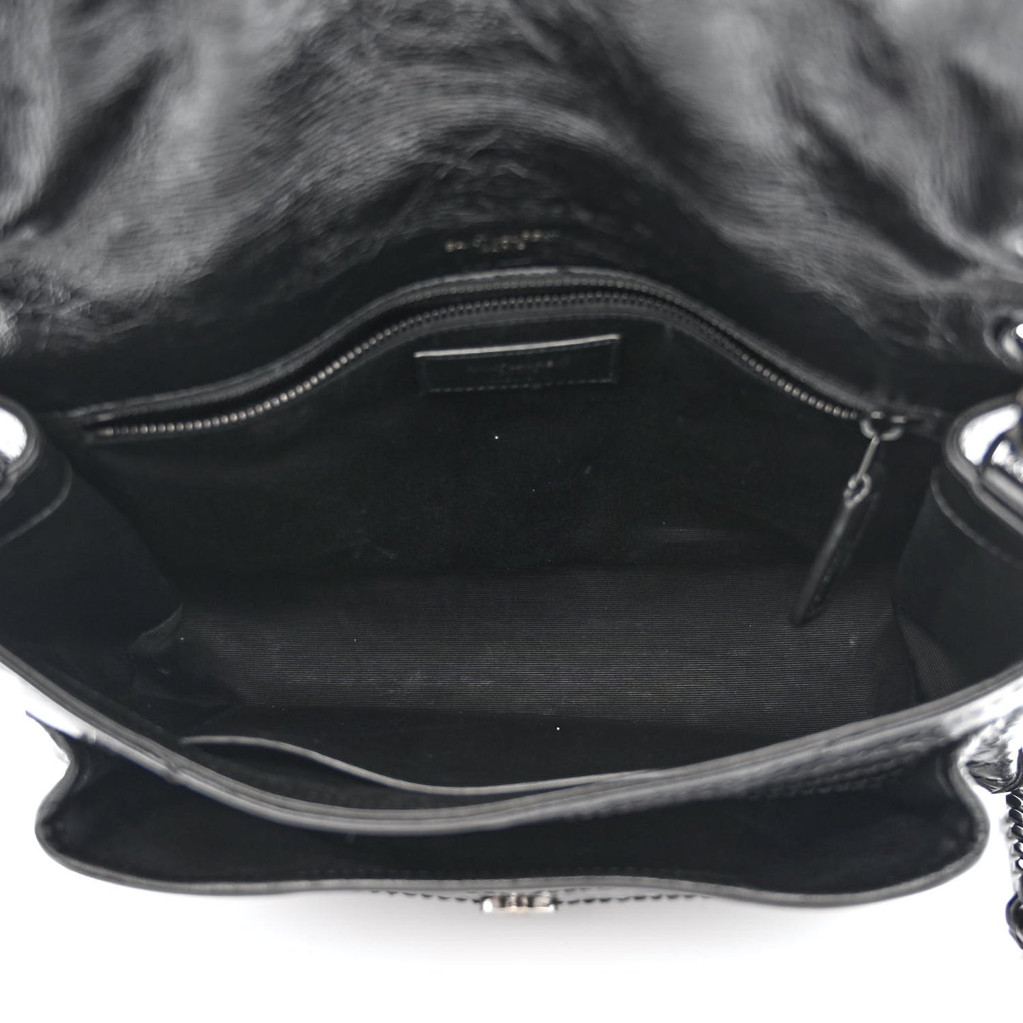 Crinkled Calfskin Matelasse Monogram Medium Niki Chain Satchel Black