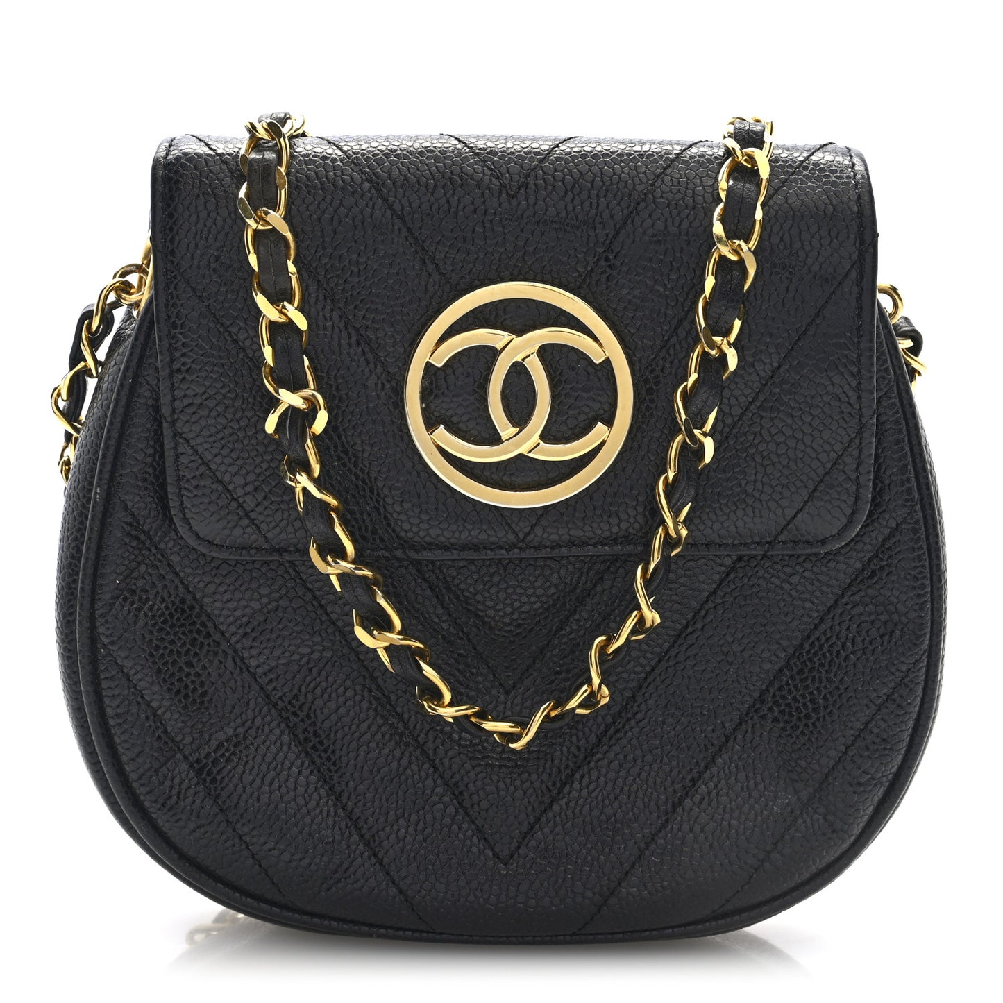 Caviar Chevron CC Shoulder Bag Black