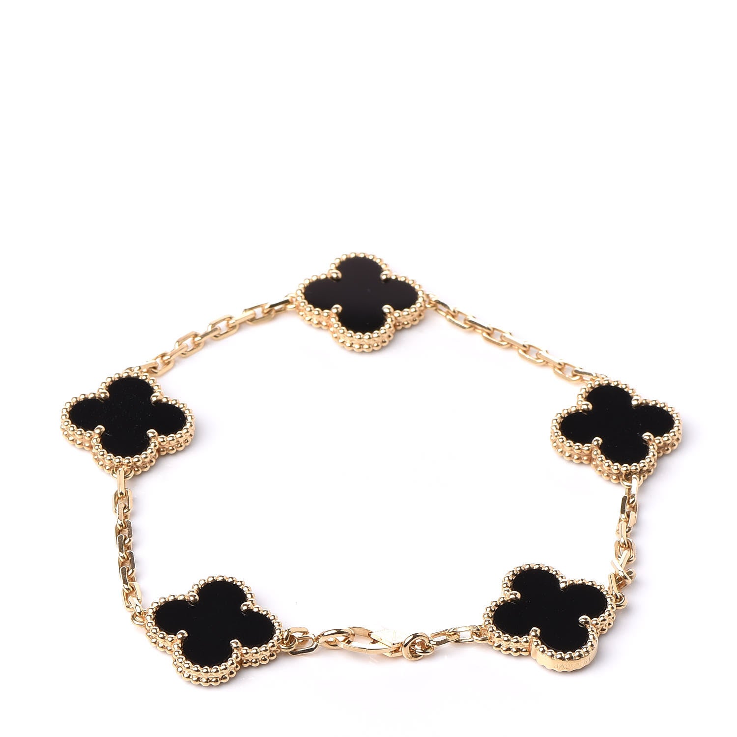 Van Cleef & Arpels 18K Yellow Gold Black Onyx 5 Motifs Vintage Alhambra Bracelet 3 of 5
