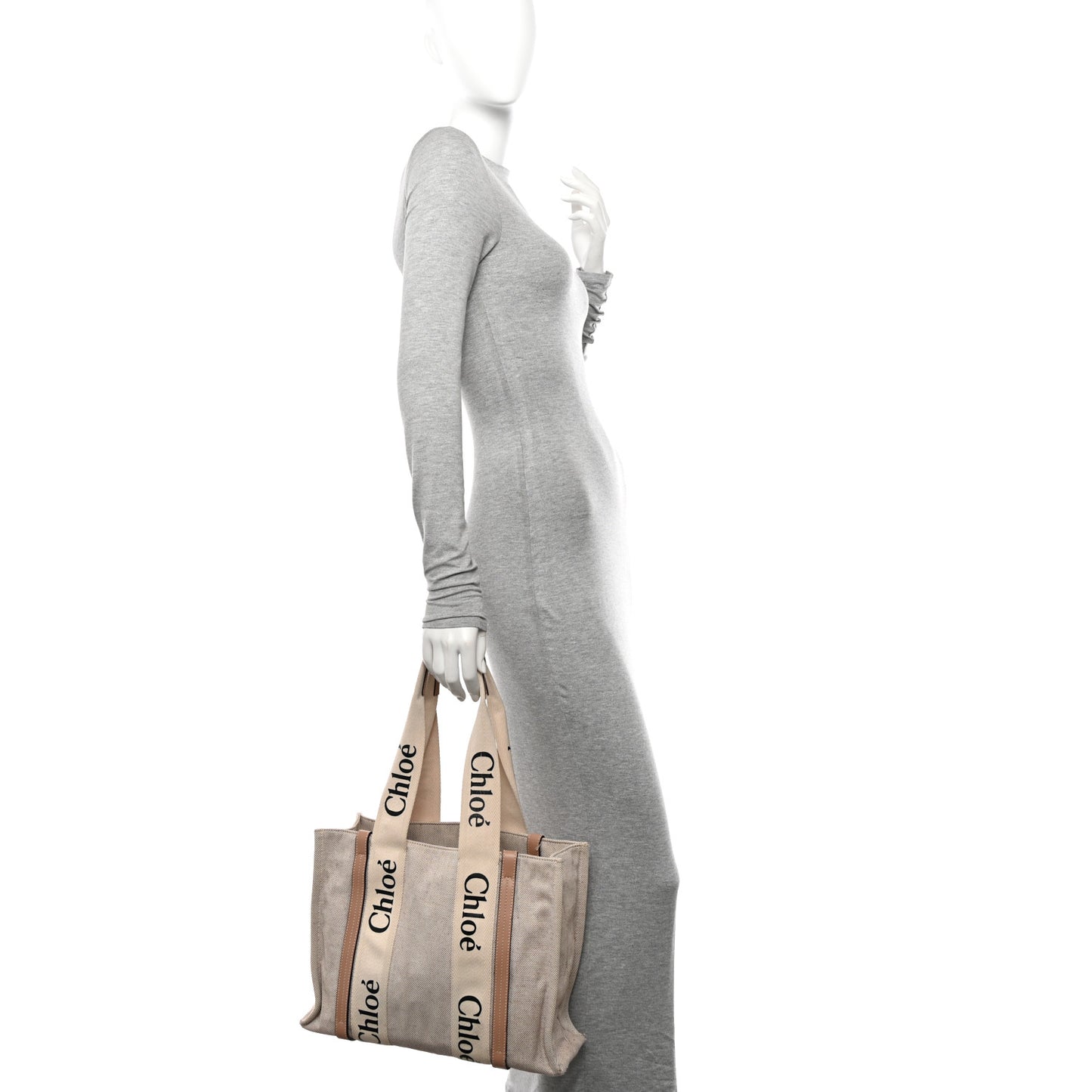 Linen Calfskin Medium Woody Ribbon Tote Argil Brown