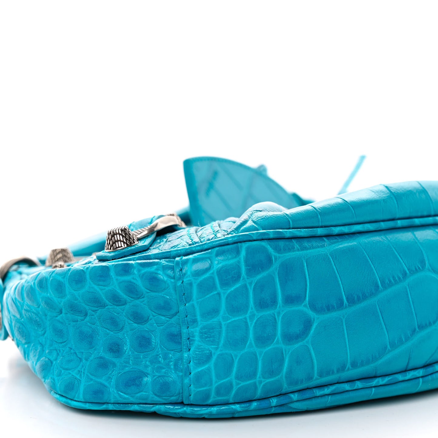 Extra Supple Calfskin Crocodile Embossed Le Cagole Shoulder Bag XS Cyan