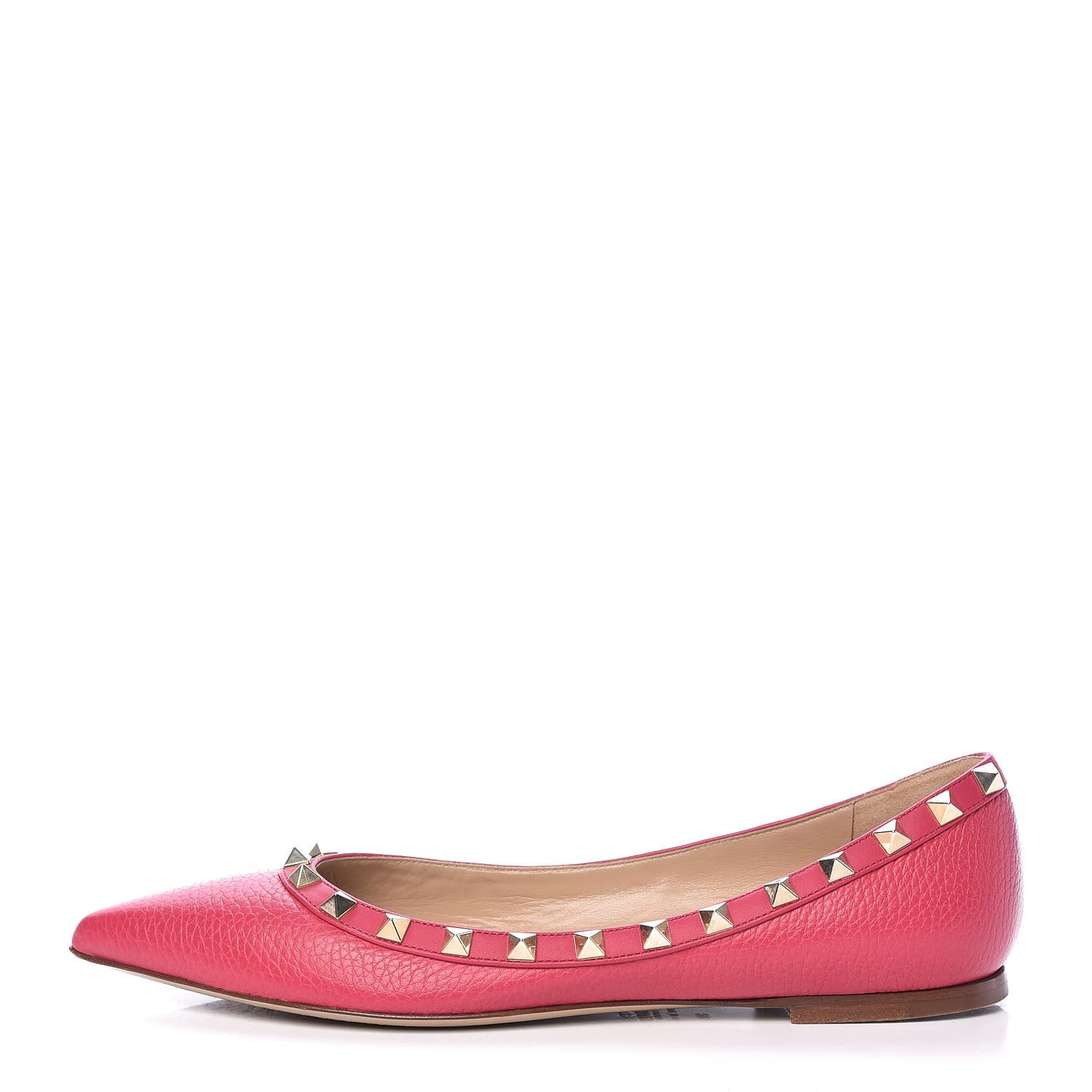 Pebbled Calfskin Rockstud Ballerina Flats 38 Deep Fuxia