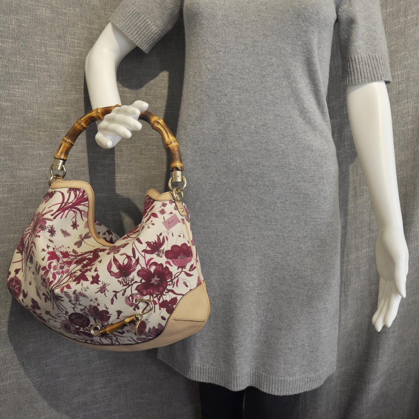 Canvas Floral Flora Peggy Bamboo Top Handle Hobo