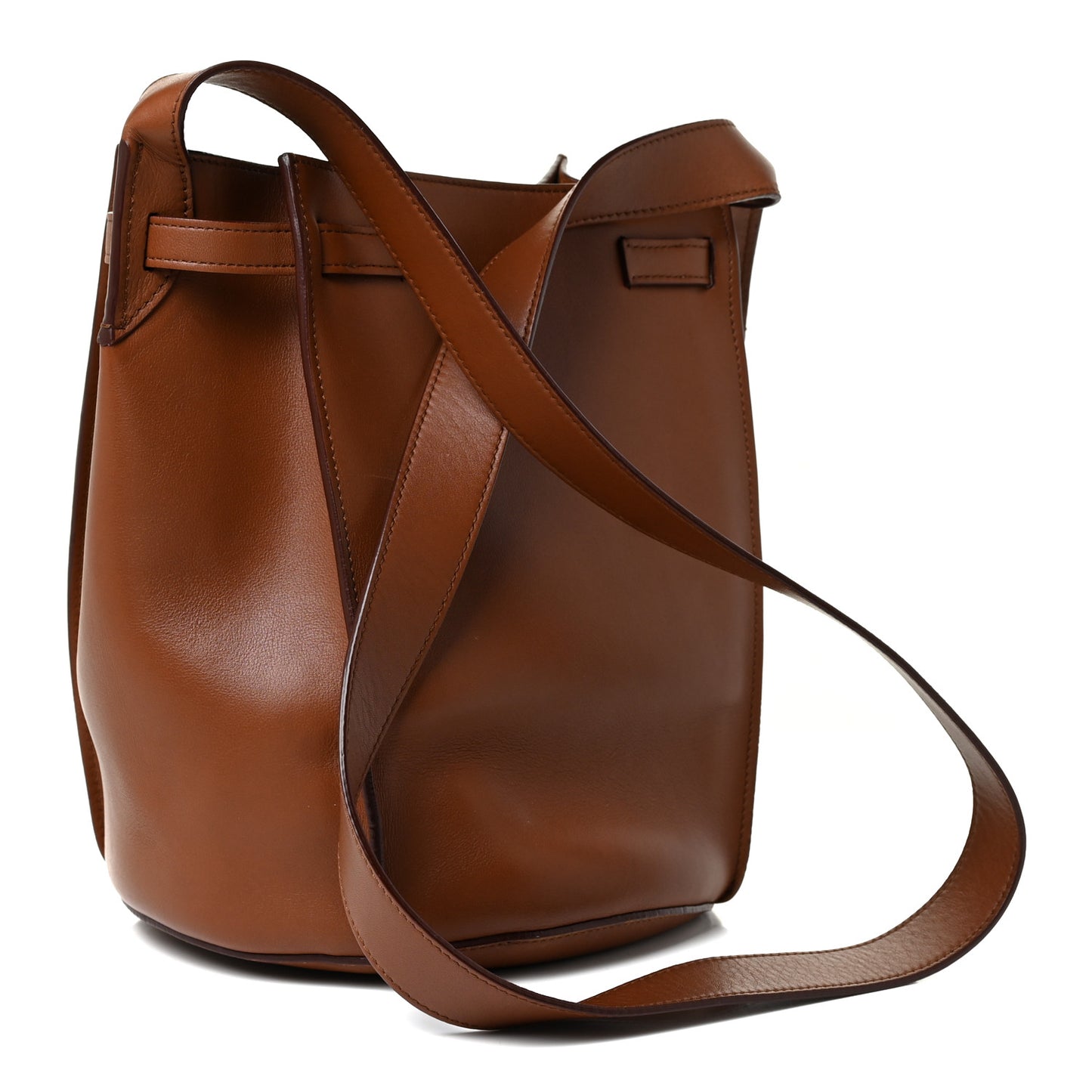 Smooth Calfskin Long Strap Big Bucket Bag Tan