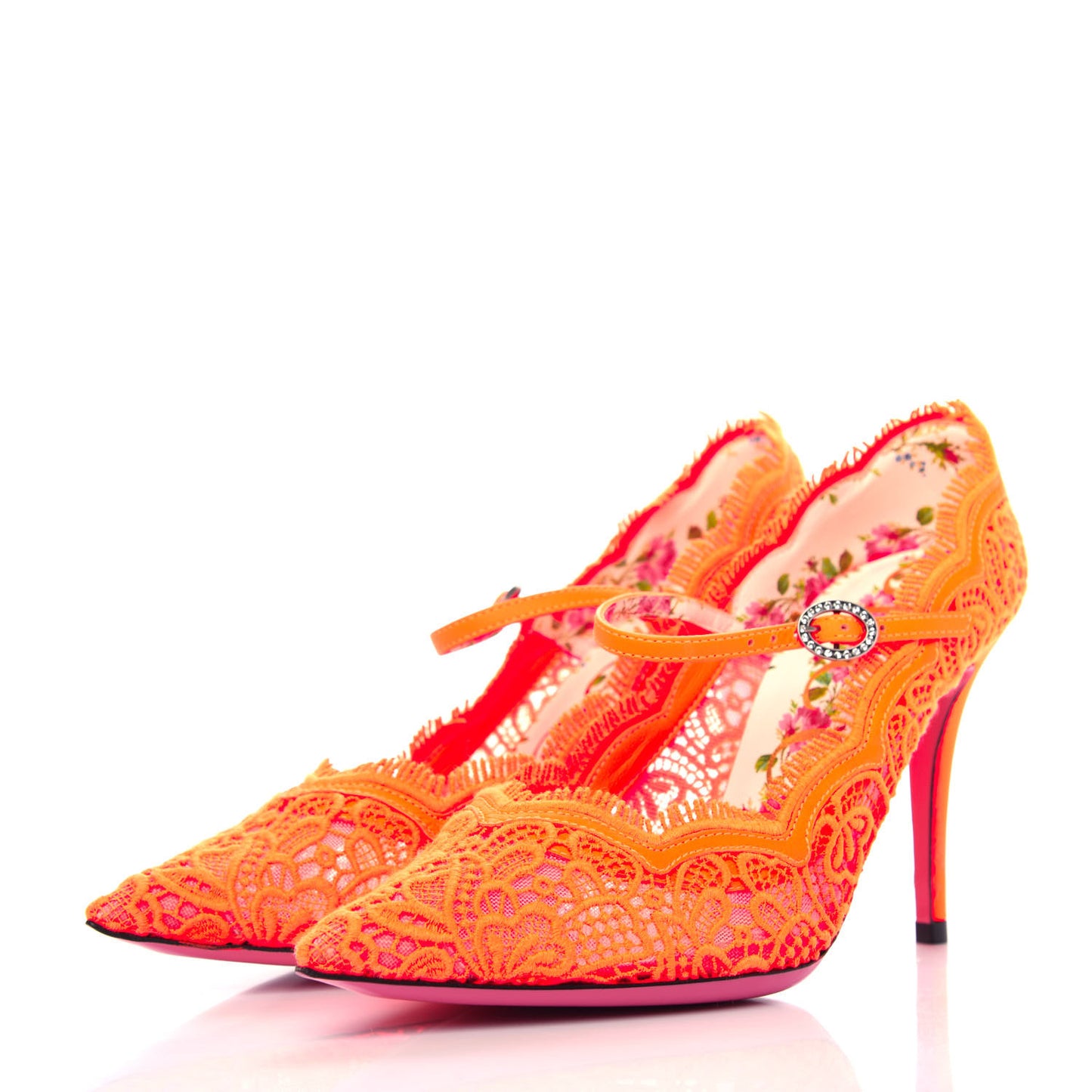 Lace Pizzo Venice Pumps 35.5 Orange Fluo