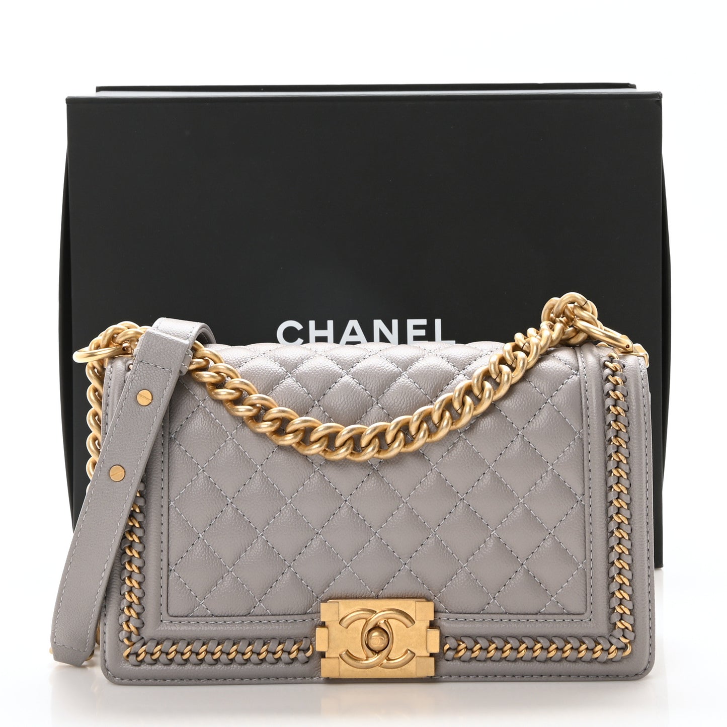 Caviar Quilted Chain Around Medium Boy Flap Grey