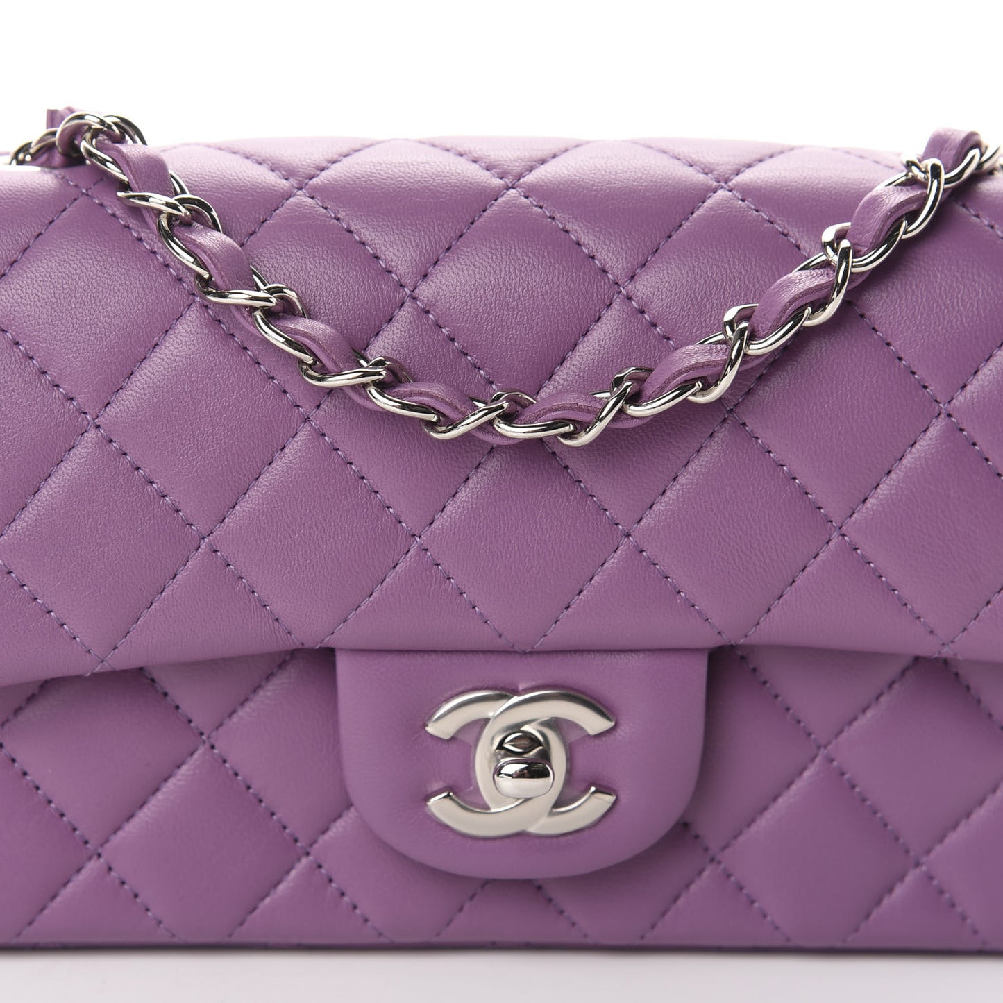 Lambskin Quilted Mini Rectangular Flap Purple