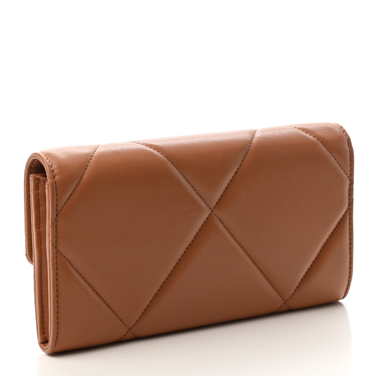 Lambskin Quilted Chanel 19 Flap Wallet Brown