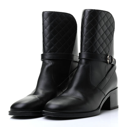 Chanel Calfskin Quilted CC Boots 37.5 Black 3 of 11