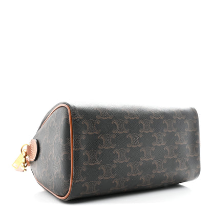 Celine Triomphe Canvas Calfskin Small Boston Bag Tan 4 of 11