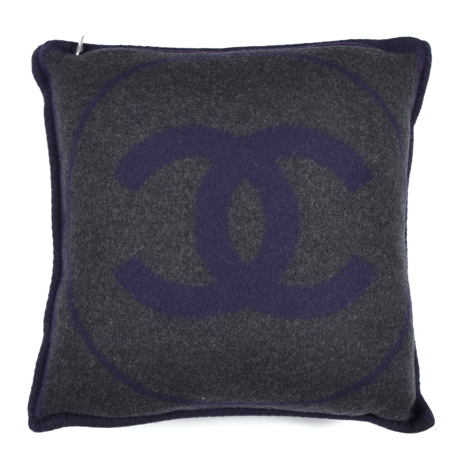 Chanel Wool Cashmere CC Pillow Navy Grey 2 of 3