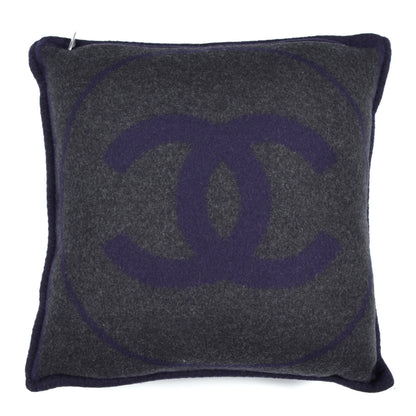 Chanel Wool Cashmere CC Pillow Navy Grey 2 of 3