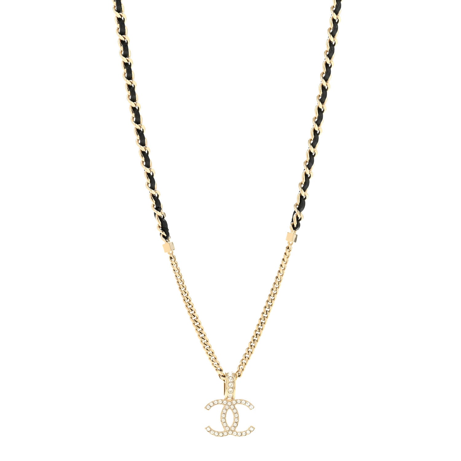 Chanel Lambskin Crystal CC Chain Pendant Necklace Black Gold 1 of 6