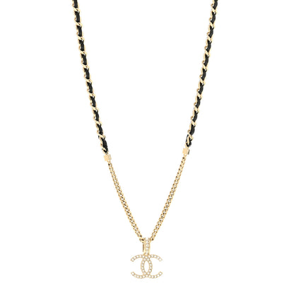 Chanel Lambskin Crystal CC Chain Pendant Necklace Black Gold 1 of 6