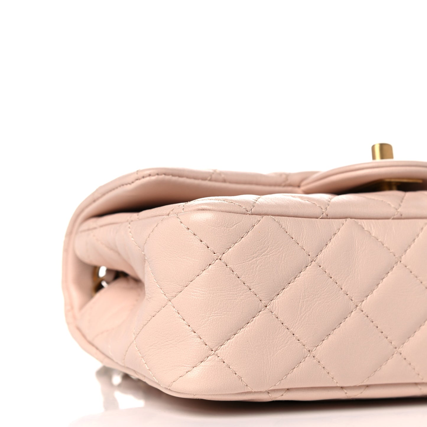 Lambskin Quilted Mini Rectangular Pearl Crush Flap Light Beige