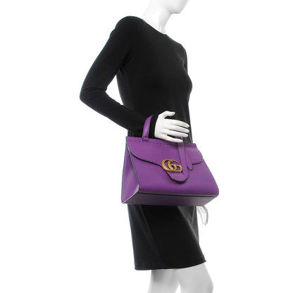 Gucci Calfskin Small GG Marmont Top Handle Bag Purple 3 of 9