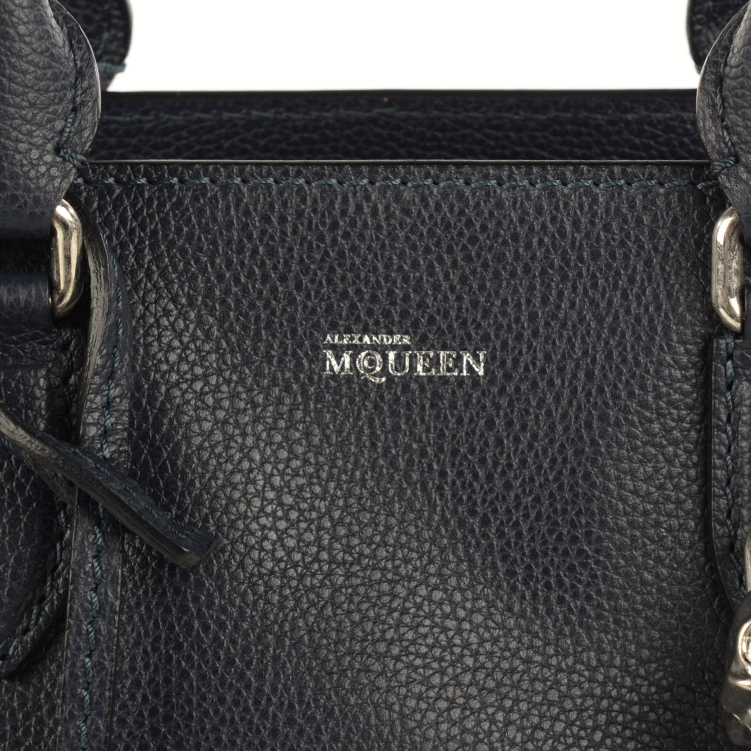 Alexander McQueen Pebbled Calfskin Small Skull Padlock Zip Around Tote Navy 9 of 28