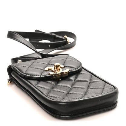 Chanel Lambskin Quilted Phone Chain Clutch Waist Bag Black 4 of 11