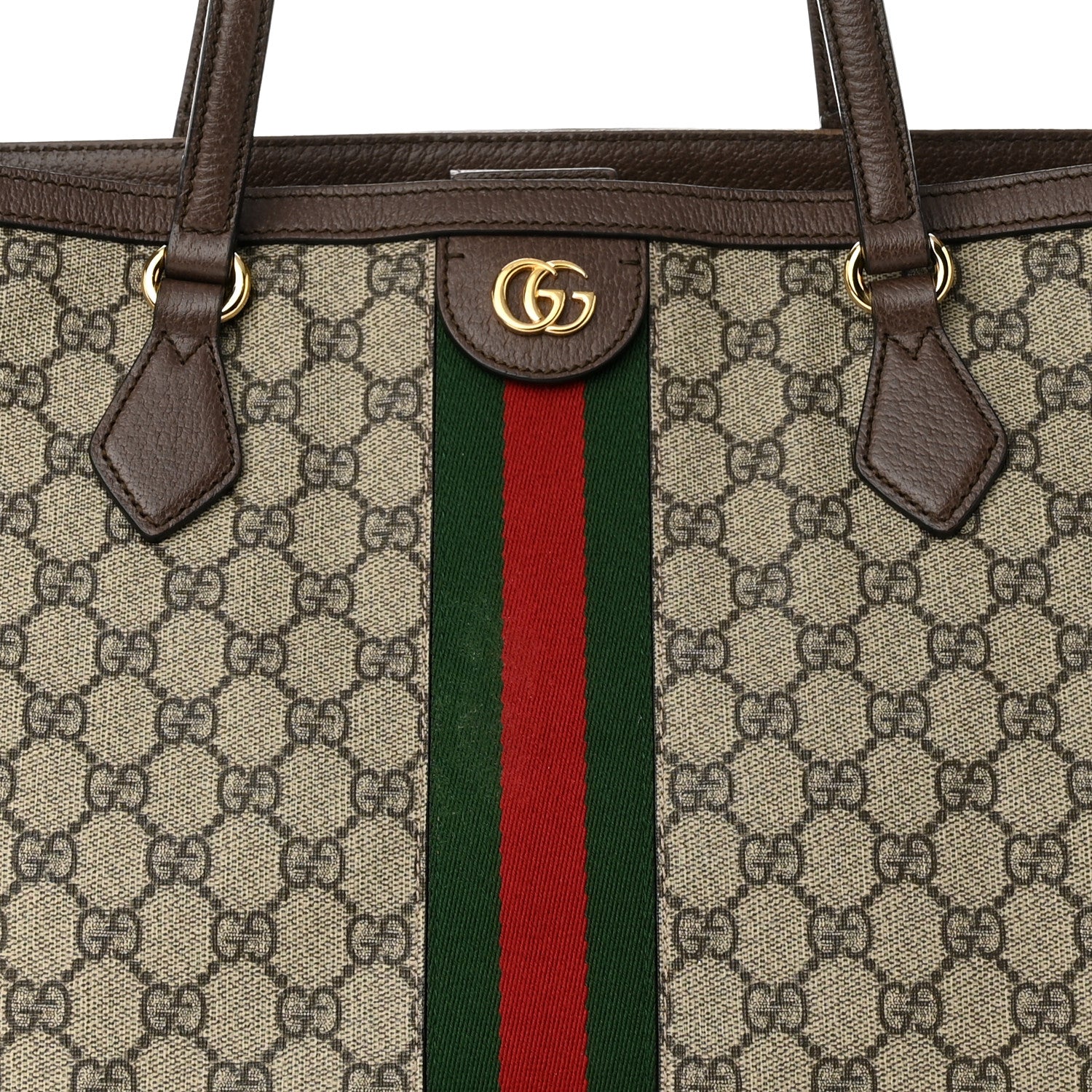 Gucci GG Supreme Monogram Textured Calfskin Web Medium Ophidia Shopping Tote Beige Ebony New Acero 8 of 13