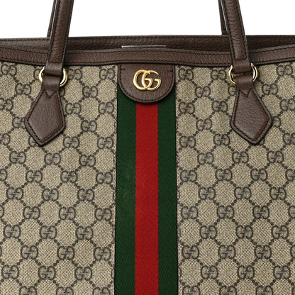 Gucci GG Supreme Monogram Textured Calfskin Web Medium Ophidia Shopping Tote Beige Ebony New Acero 8 of 13