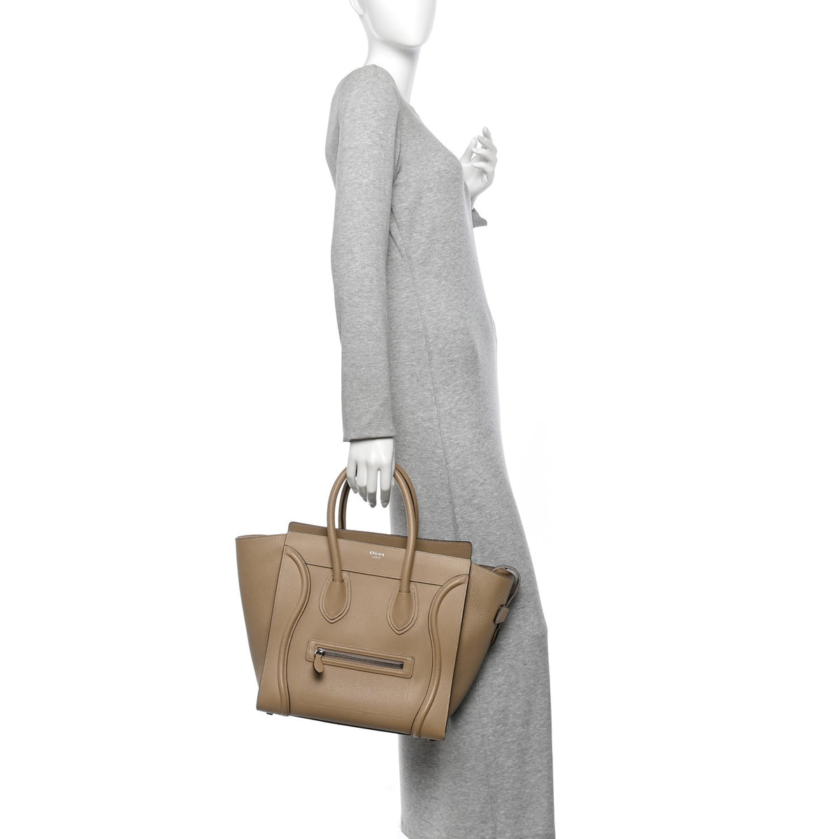 Celine Drummed Calfskin Mini Luggage Dune 2 of 9