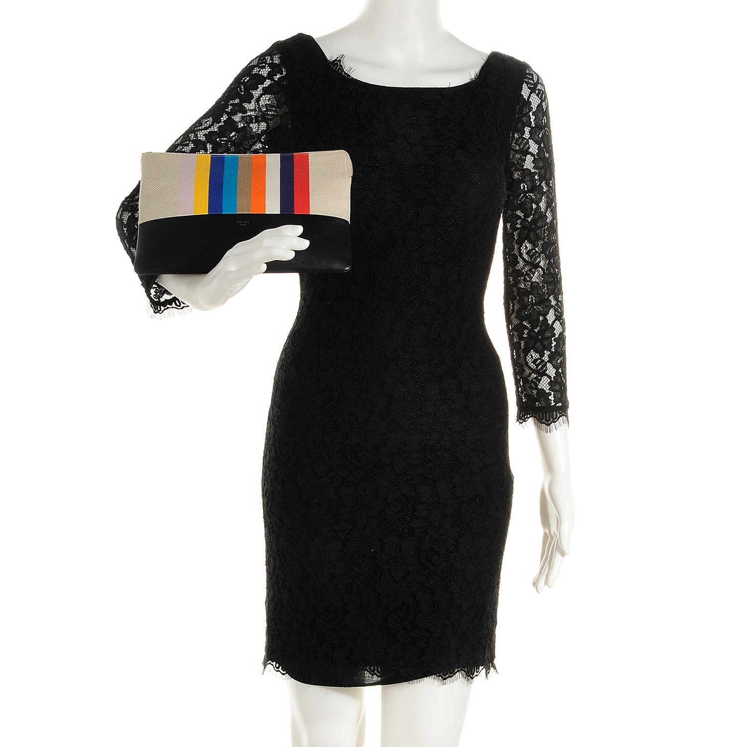 Celine Cotton Canvas Lambskin Striped Solo Clutch Pouch Multicolor 2 of 9