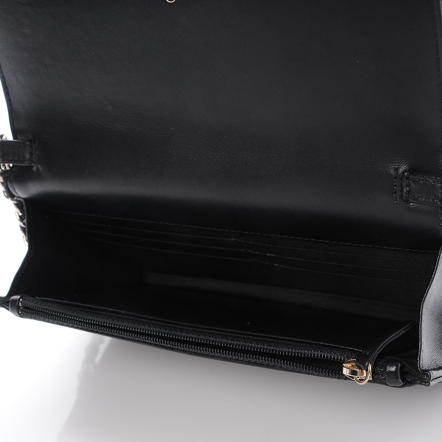Chanel Lambskin Quilted Pearl Wallet On Chain WOC Black 5 of 10