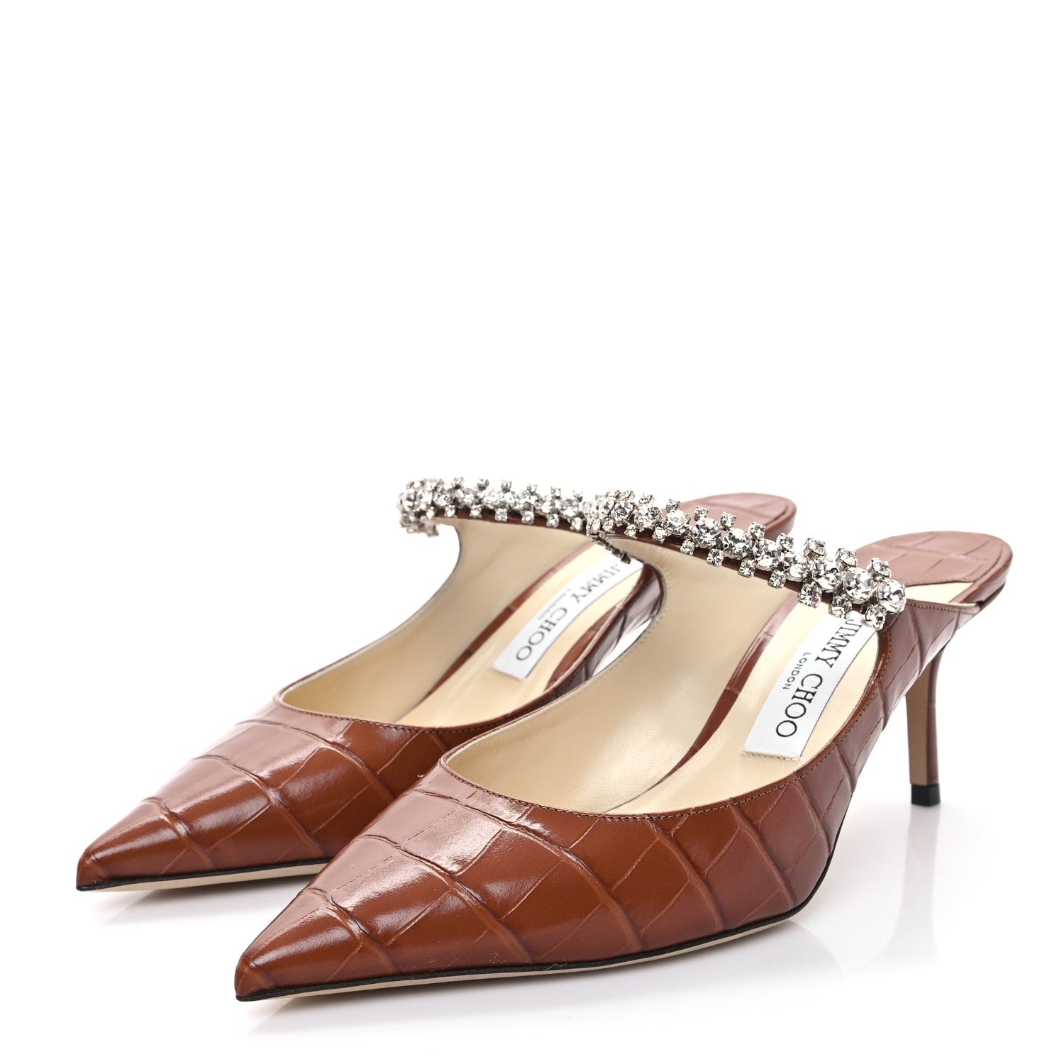 Jimmy Choo Crocodile Embossed Crystal Bing 65 Pumps 39.5 Tan 3 of 9