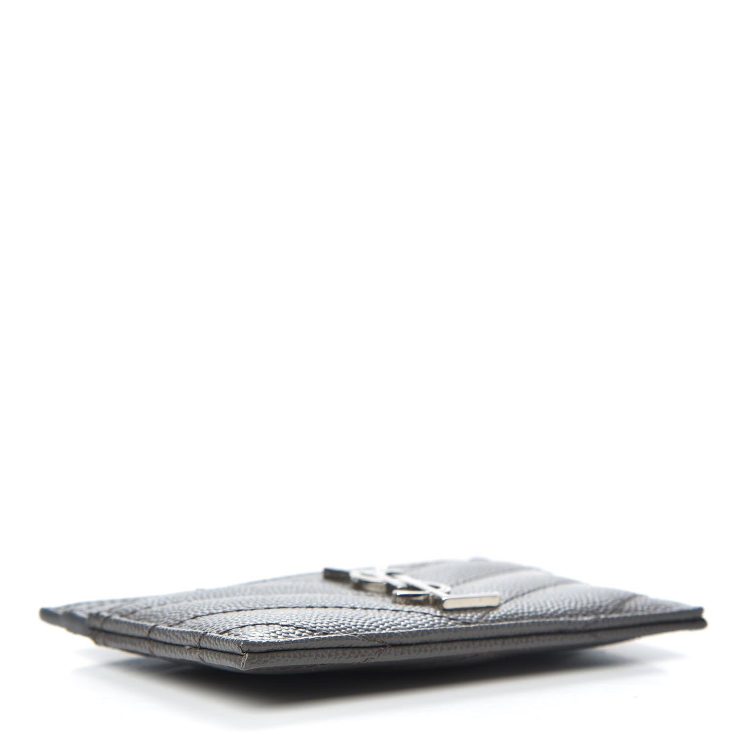 Saint Laurent Grain De Poudre Matelasse Chevron Monogram Credit Card Case Coal 4 of 6