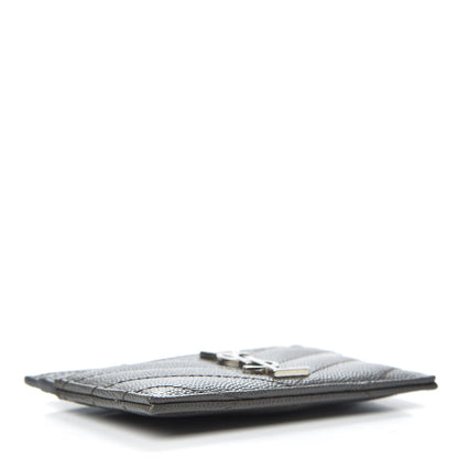 Saint Laurent Grain De Poudre Matelasse Chevron Monogram Credit Card Case Coal 4 of 6