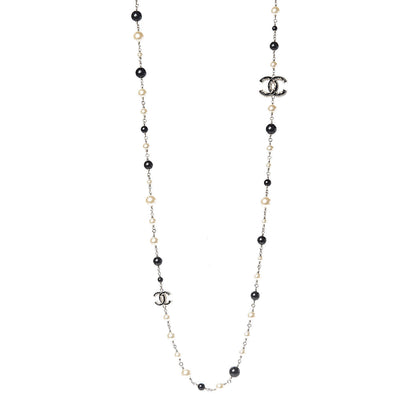 Chanel Pearl Bead Enamel CC Baroque Long Necklace Black Gold 1 of 4