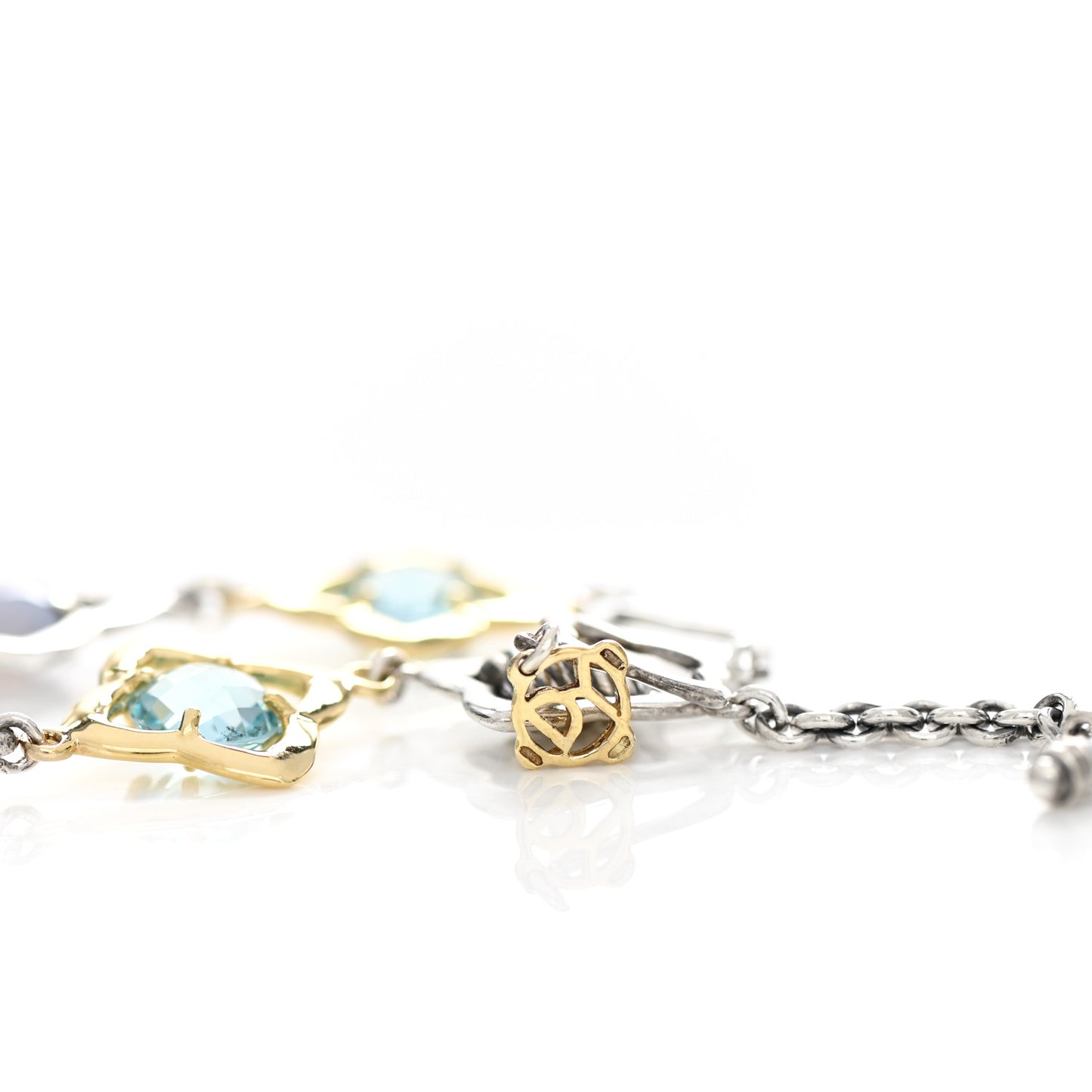Sterling Silver 18K Yellow Gold Chalcedony Blue Topaz Quatrefoil Bracelet