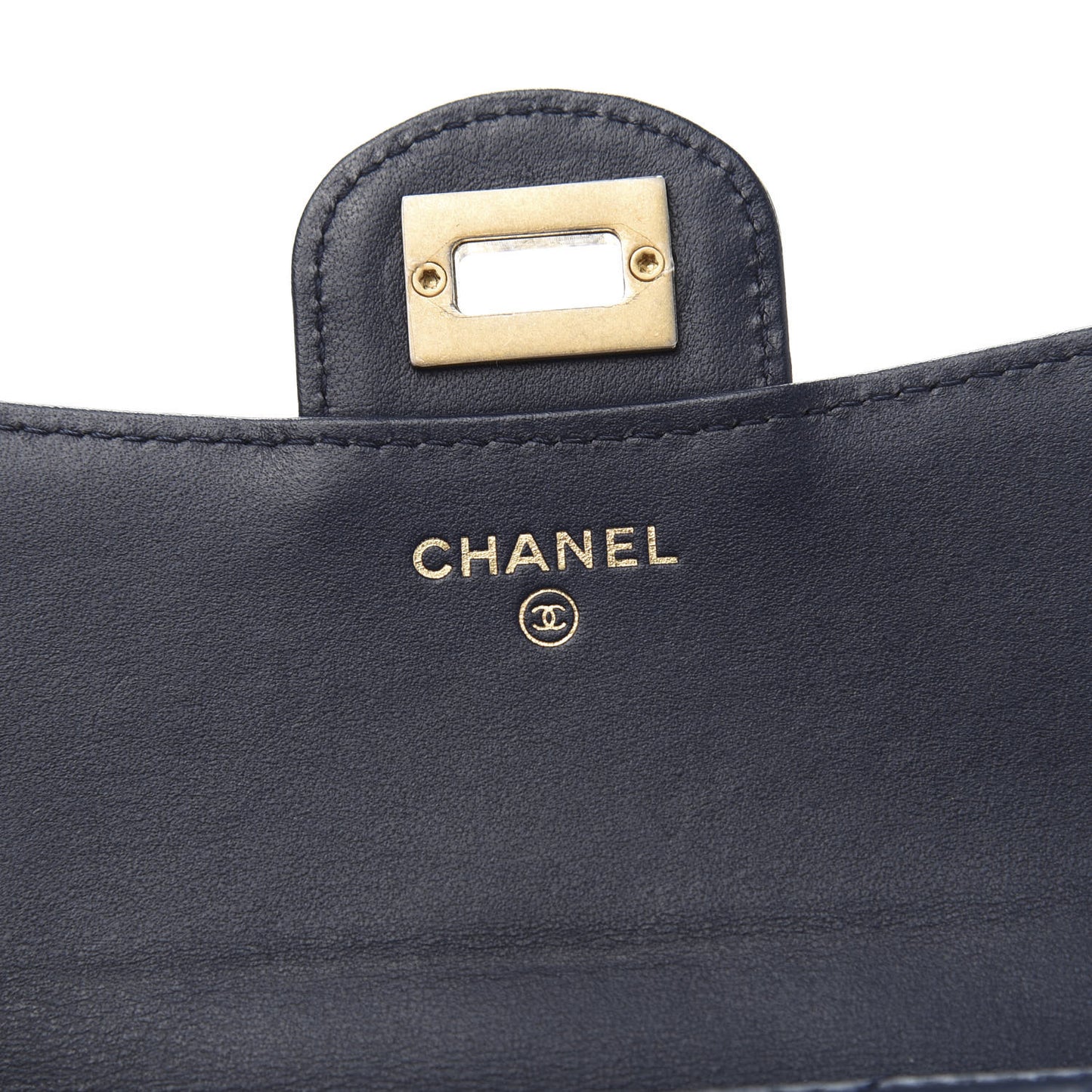 Calfskin Chevron Quilted 2.55 Reissue Compact Flap Wallet Dark Blue