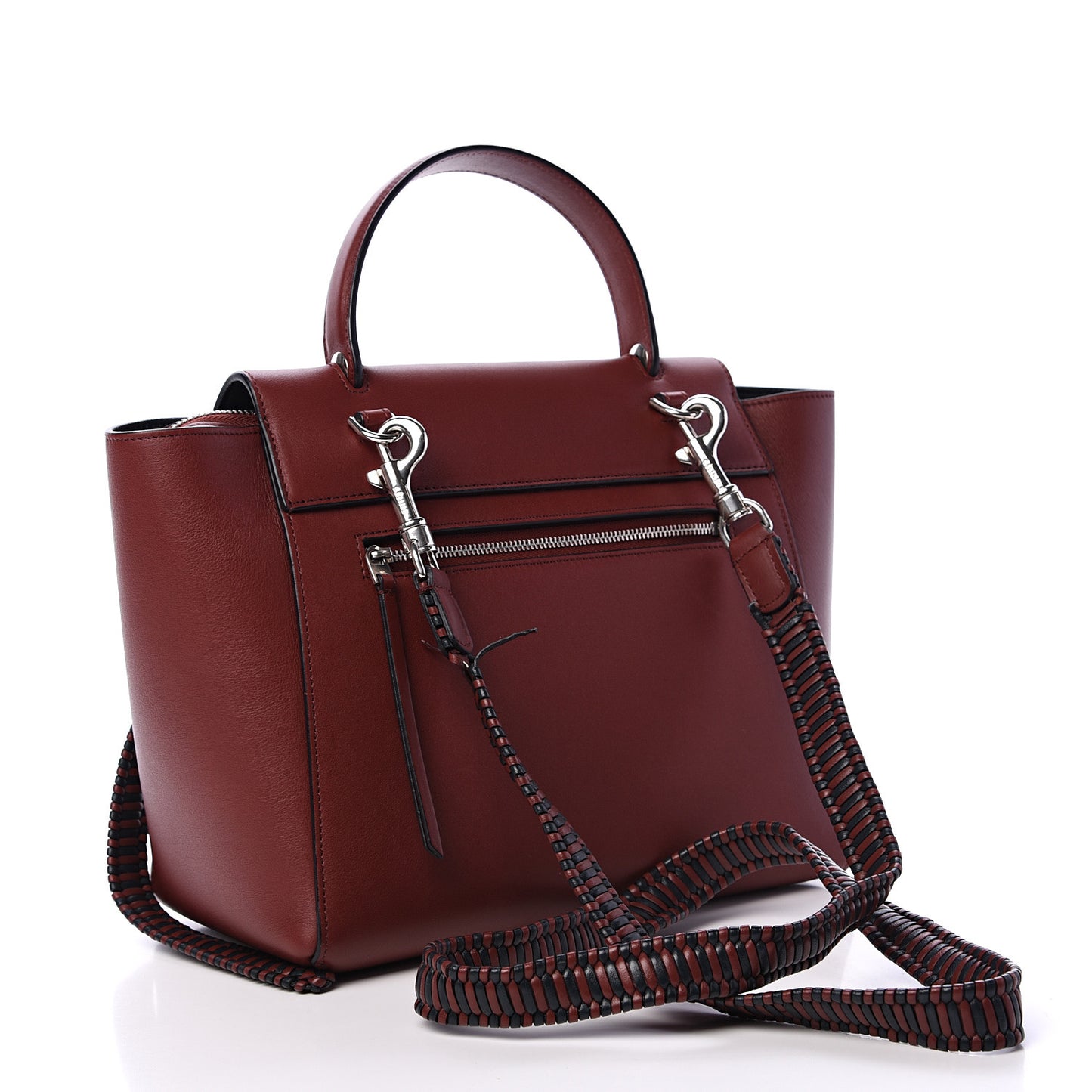 Smooth Calfskin Micro Bi-Color Braided Belt Bag Red Wood