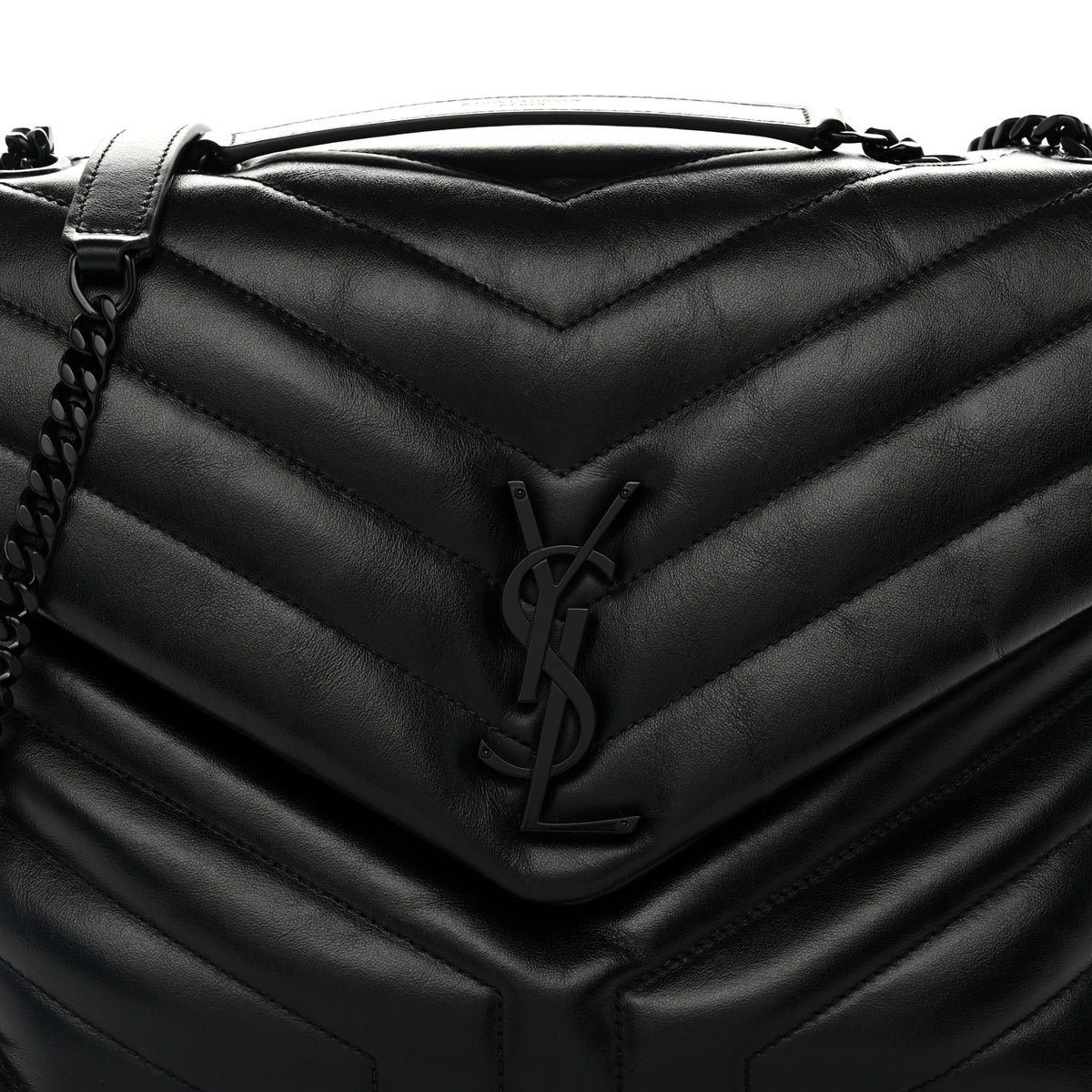 Calfskin Y Quilted Monogram Monochrome Medium Loulou Chain Satchel Black