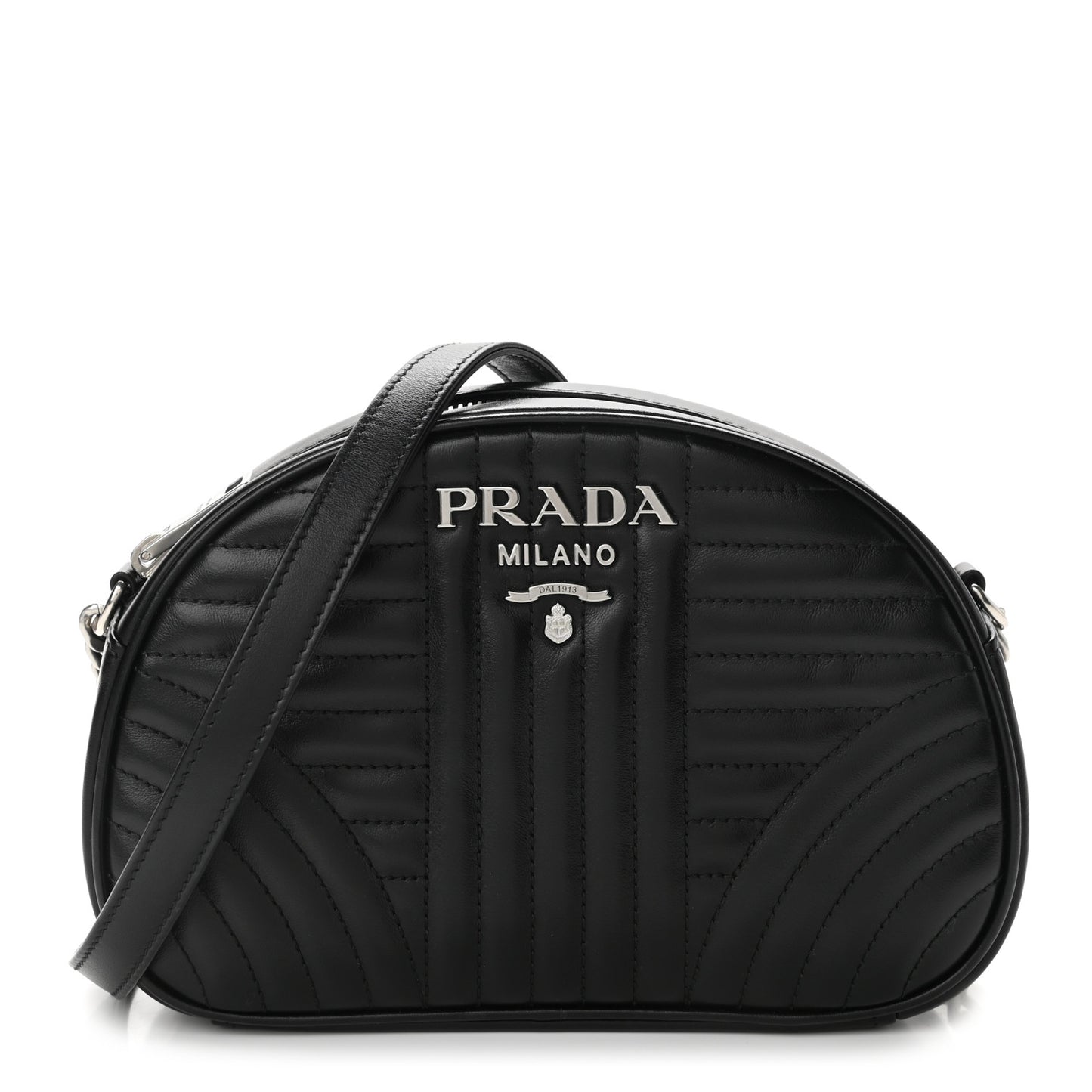 Soft Calfskin Impunture Diagramme Dome Crossbody Bag Black