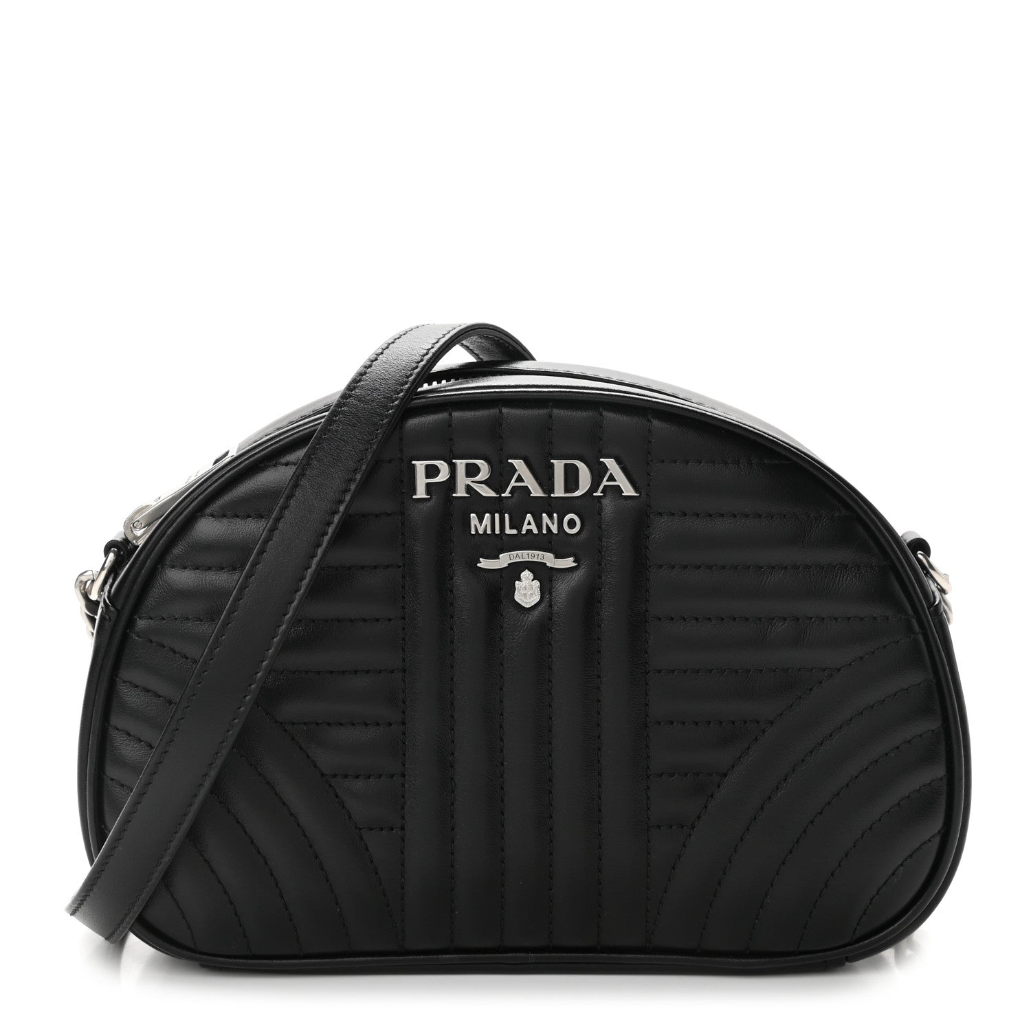 Prada Soft Calfskin Impunture Diagramme Dome Crossbody Bag Black 1 of 8