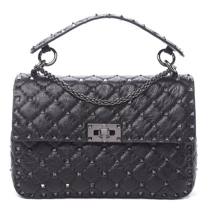 Valentino Garavani Craquele Nappa Medium Rockstud Spike Shoulder Bag Black 1 of 10