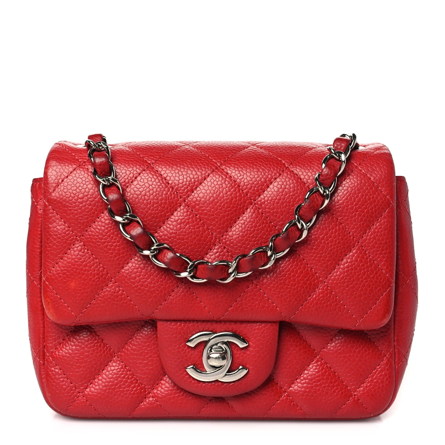 Caviar Quilted Mini Square Flap Red