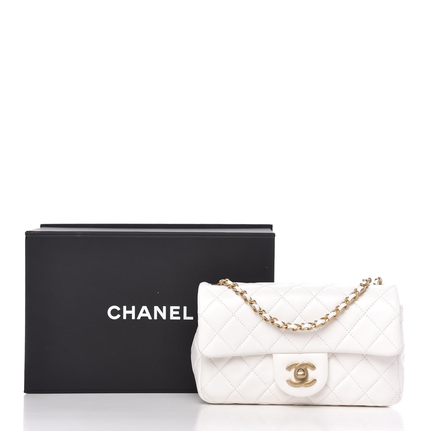 Lambskin Quilted Mini Rectangular Pearl Crush Flap White