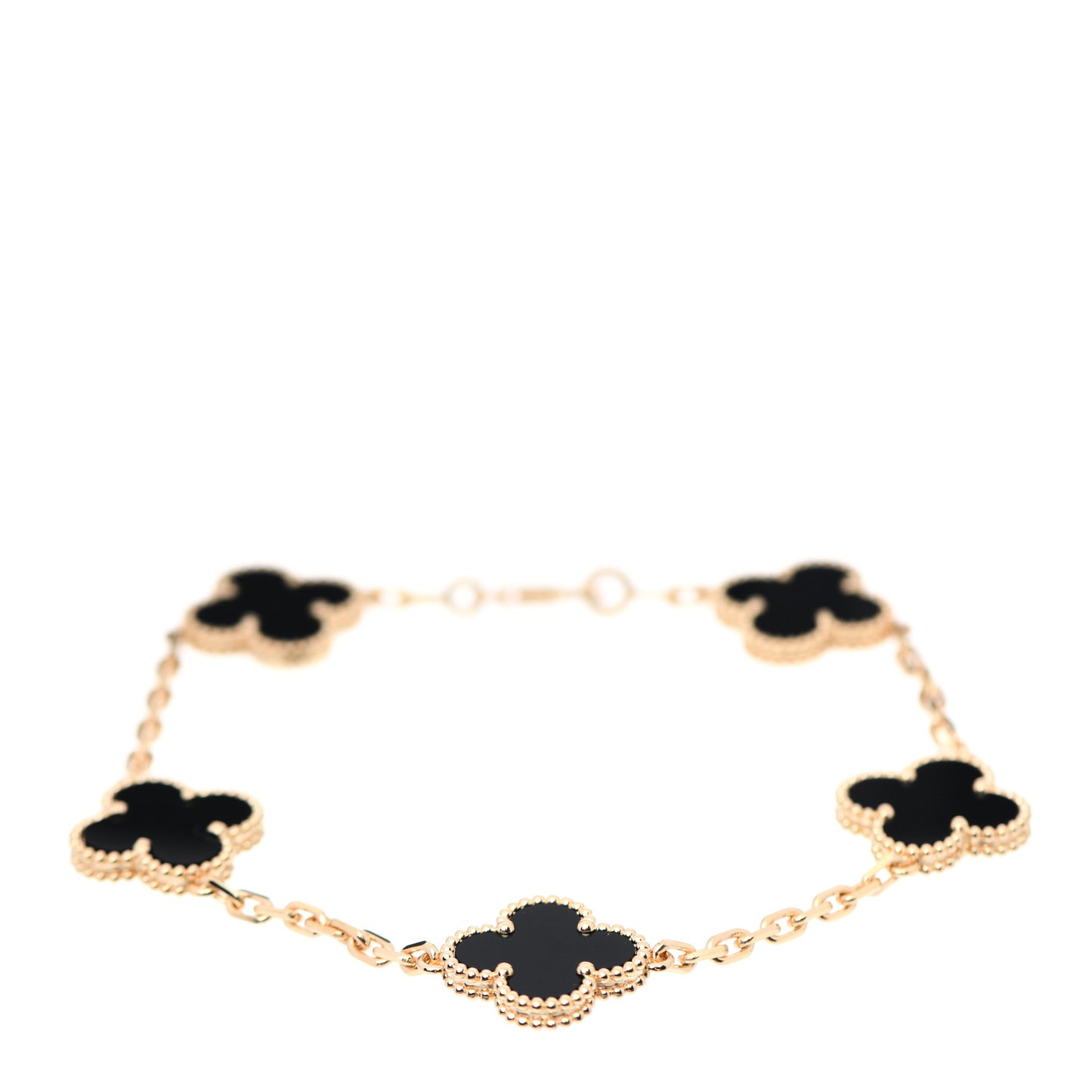 18K Yellow Gold Black Onyx 5 Motifs Vintage Alhambra Bracelet