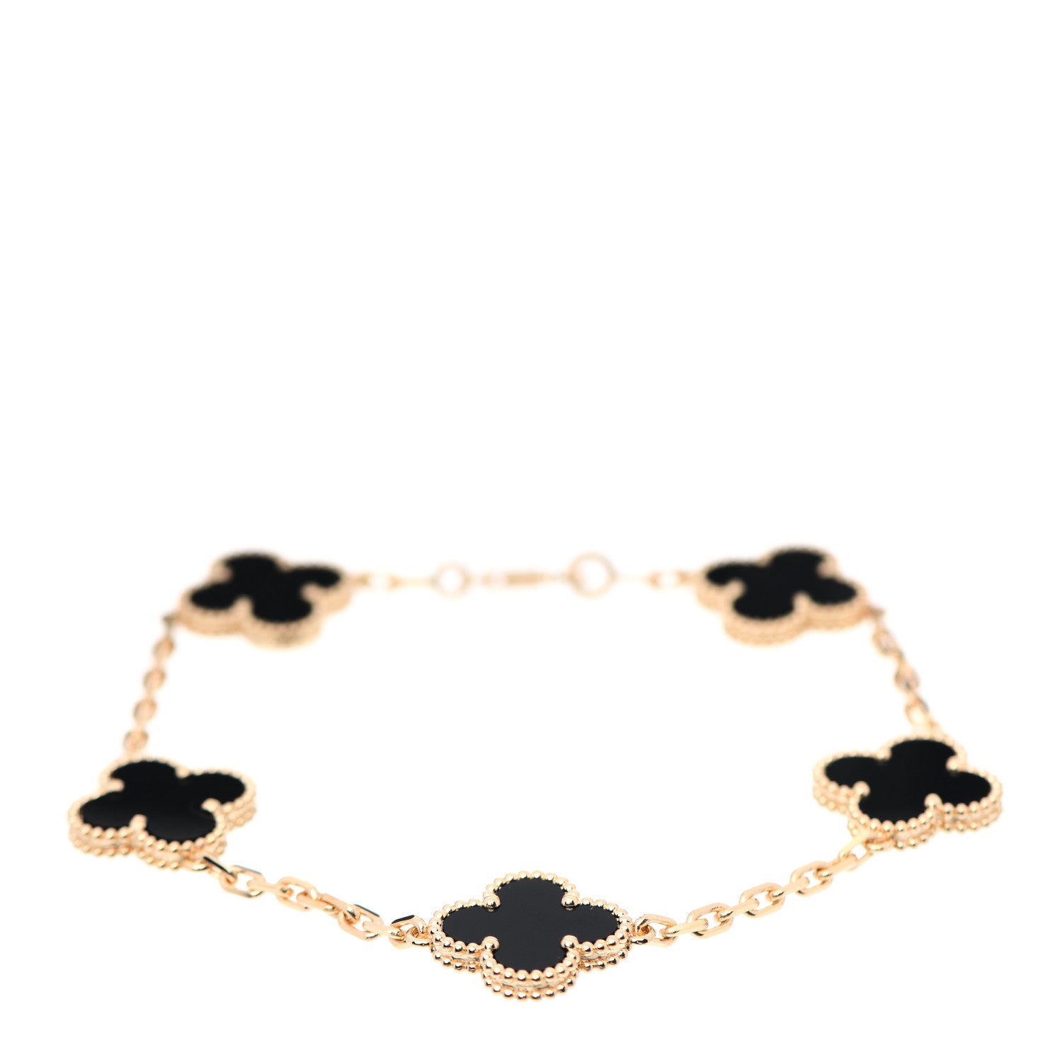 Van Cleef & Arpels 18K Yellow Gold Black Onyx 5 Motifs Vintage Alhambra Bracelet 1 of 8