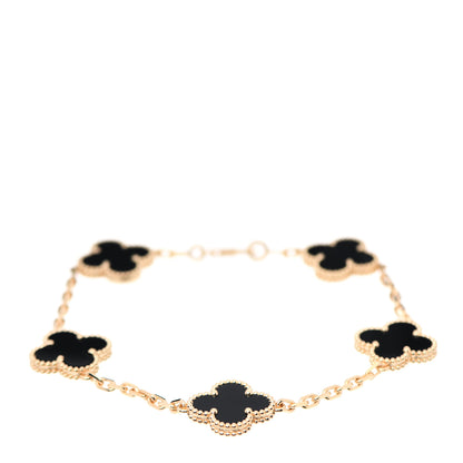 Van Cleef & Arpels 18K Yellow Gold Black Onyx 5 Motifs Vintage Alhambra Bracelet 1 of 8