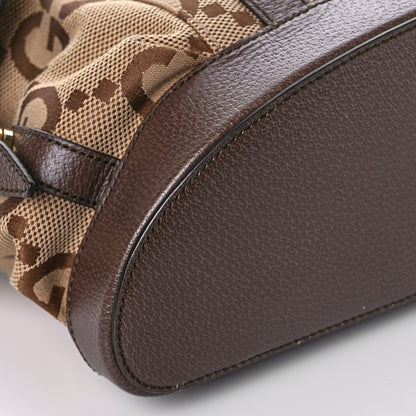 Gucci Monogram Jumbo GG Textured Dollar Calfskin Web Double Buckle Backpack Camel Ebony New Acero 8 of 9
