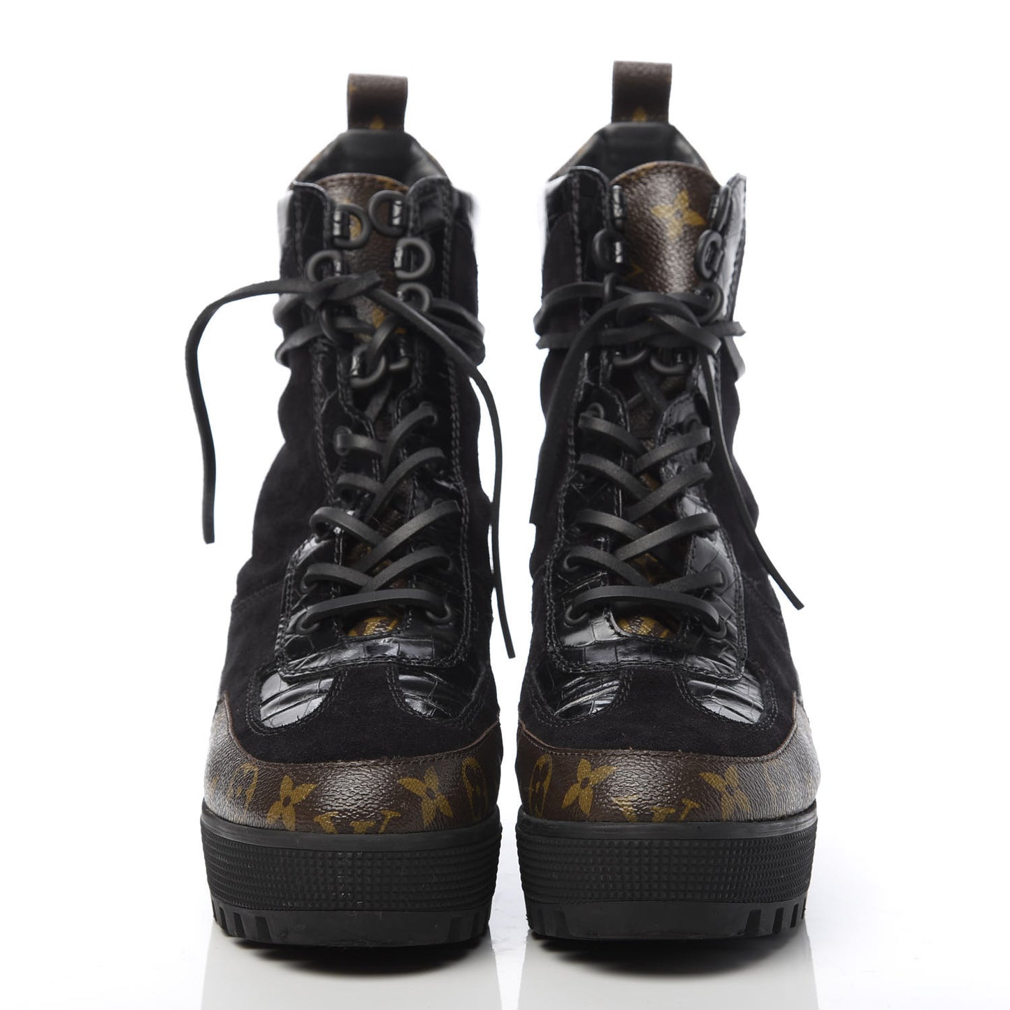 Suede Calfskin Monogram Laureate Platform Desert Boots 39 Black