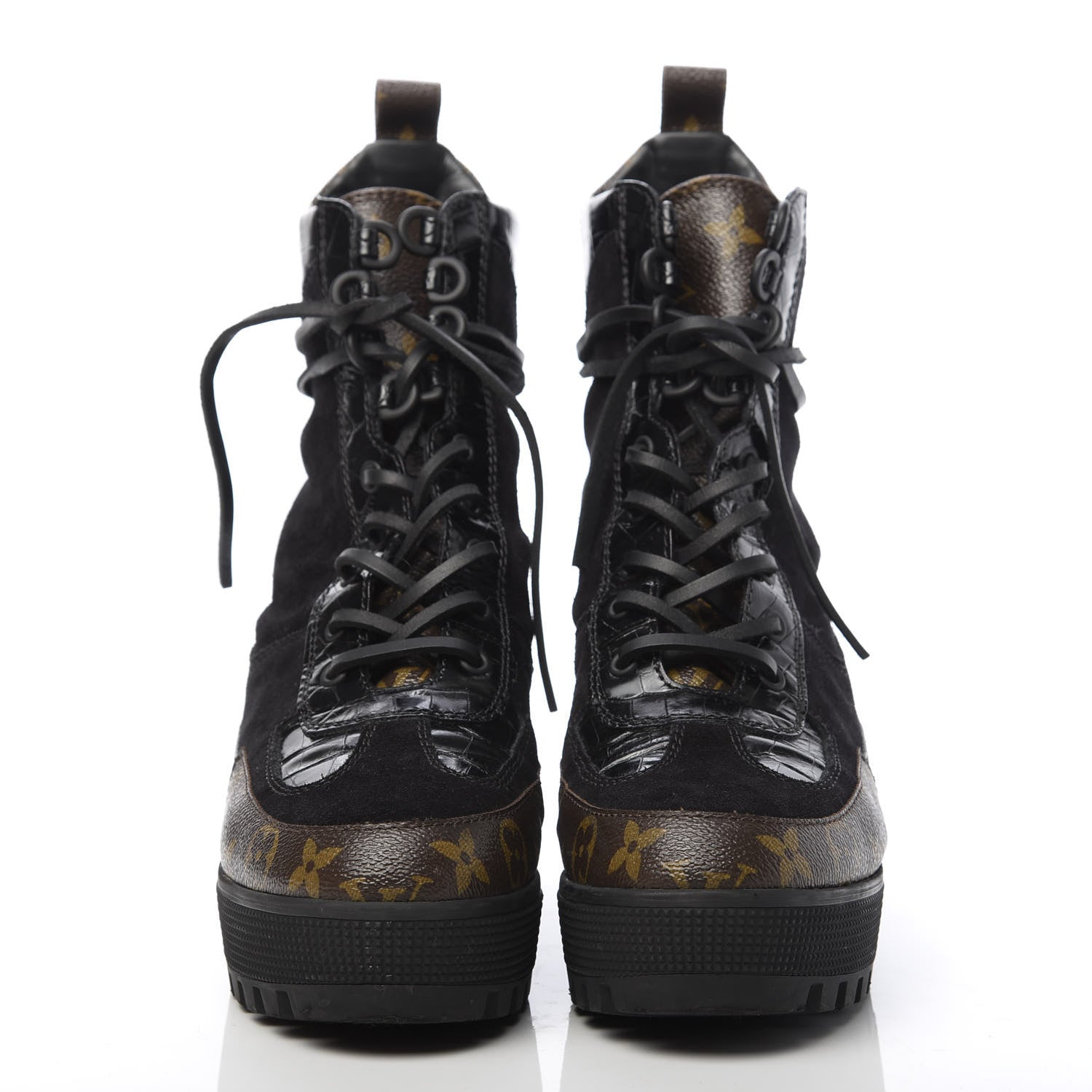 Louis Vuitton Suede Calfskin Monogram Laureate Platform Desert Boots 39 Black 2 of 8
