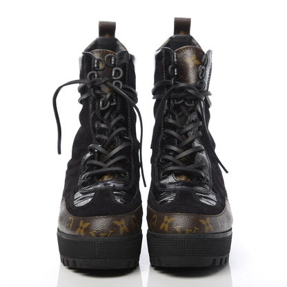 Louis Vuitton Suede Calfskin Monogram Laureate Platform Desert Boots 39 Black 2 of 8