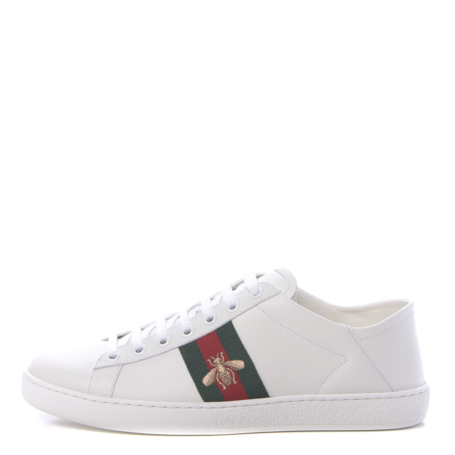 Gucci Calfskin Web Bee Embroidered Womens Ace Sneakers 39.5 White Green 1 of 10