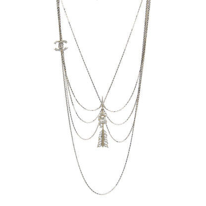 Chanel Crystal Pearl Multi Strand Chain CC Arrow Necklace Gold 1 of 5